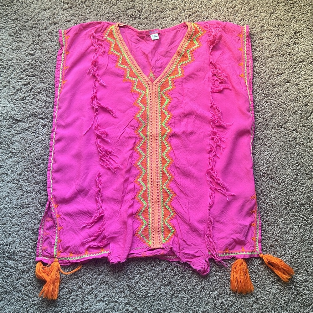 Girls swimsuit cover-up size XL embroidery, tassels, fringe